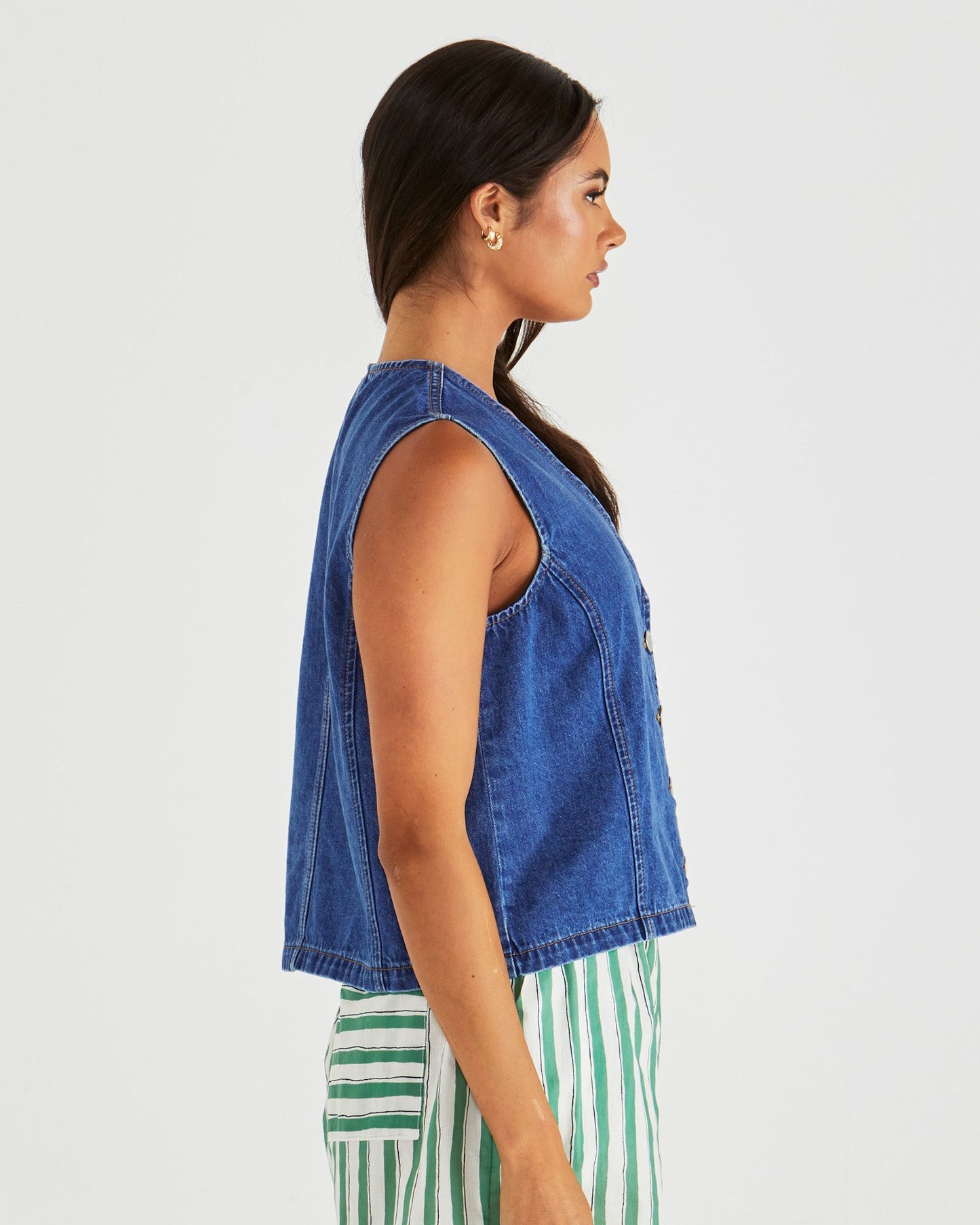 Sabine Denim Vest - Mid Blue Wash