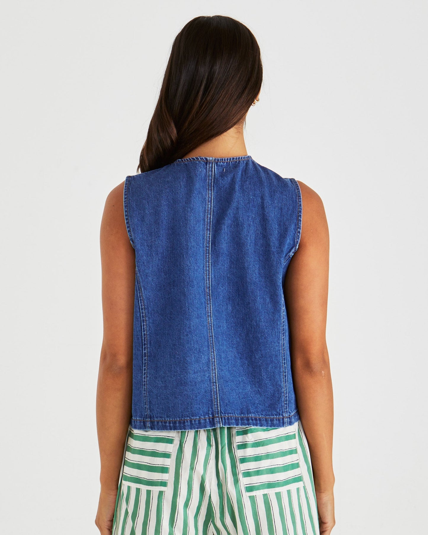 Sabine Denim Vest - Mid Blue Wash