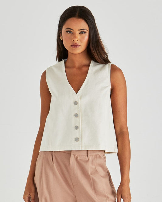 Sabine Denim Vest - Parchment Wash Cream