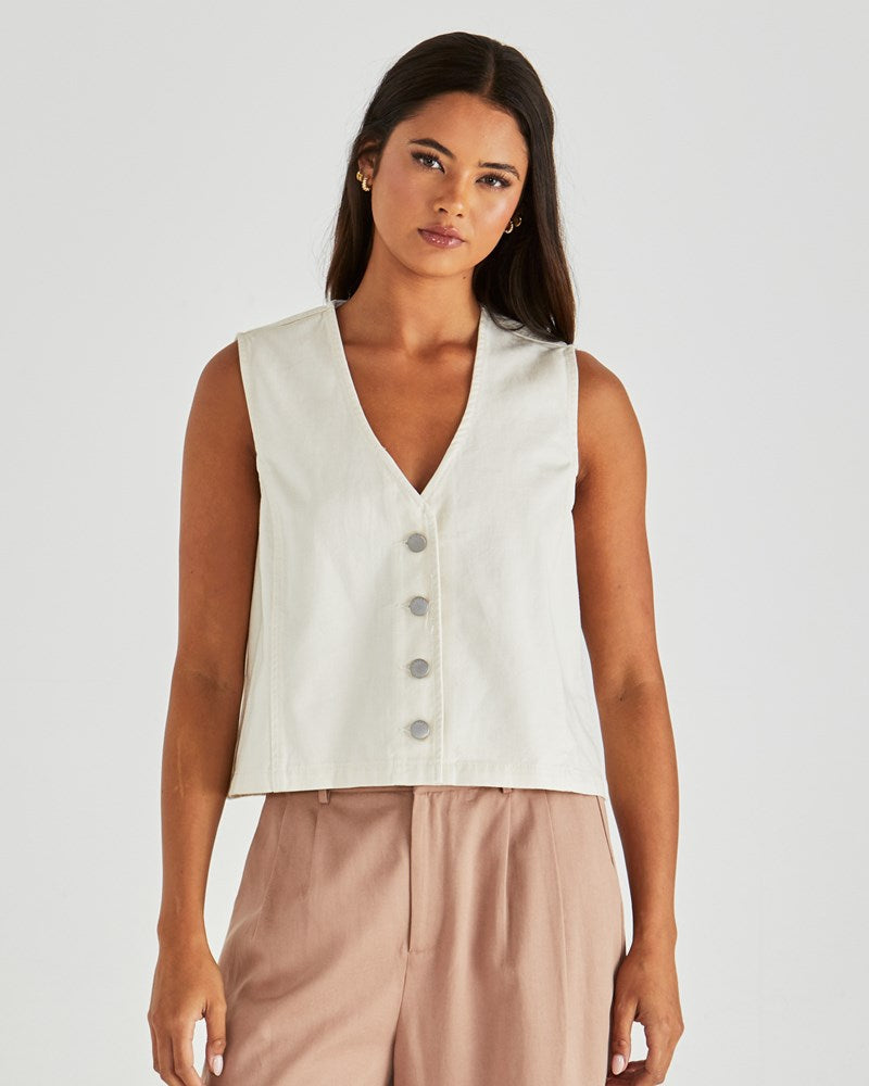 Sass Sabine Denim Vest - Parchment Wash Cream (view 3)