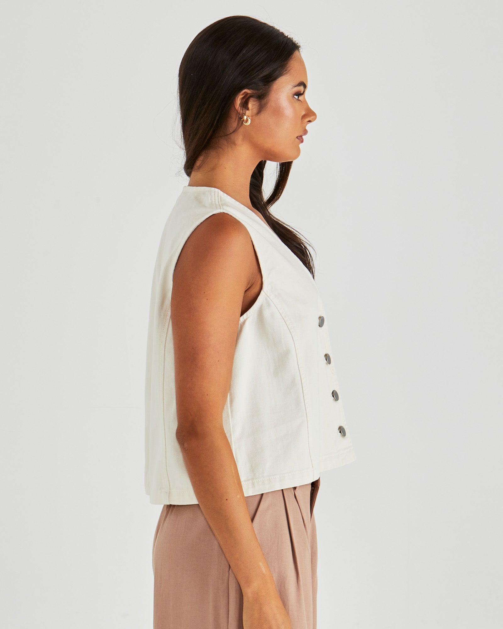Sass Sabine Denim Vest - Parchment Wash Cream (view 4)