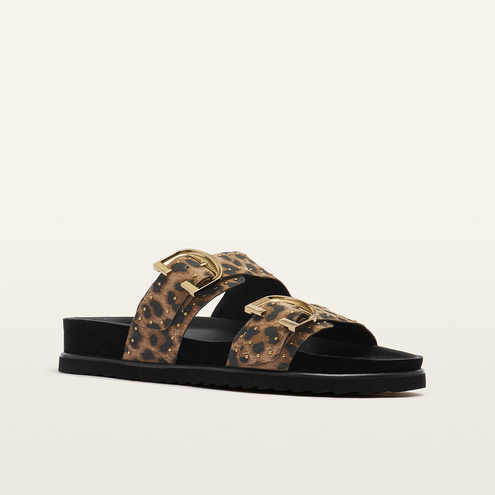 Deon - Dark Leopard Print Suede Stud