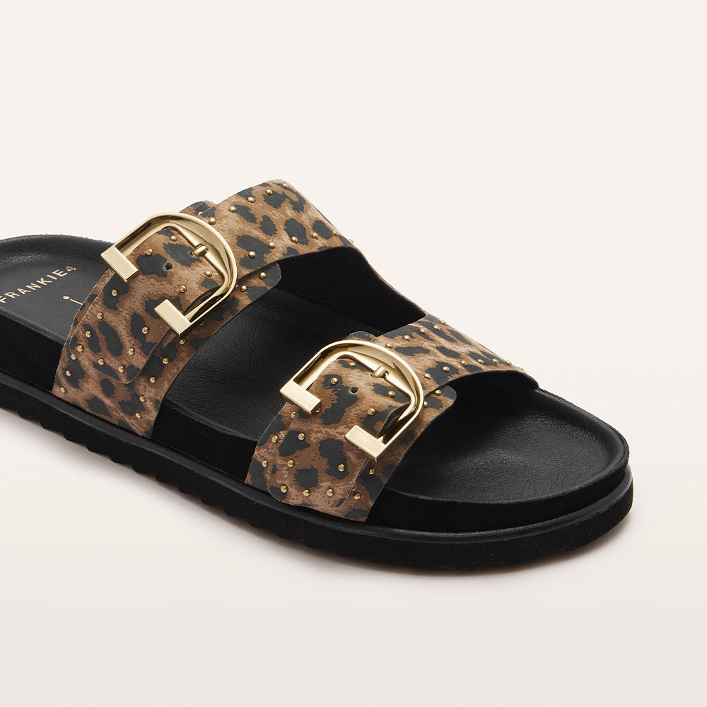 Deon - Dark Leopard Print Suede Stud