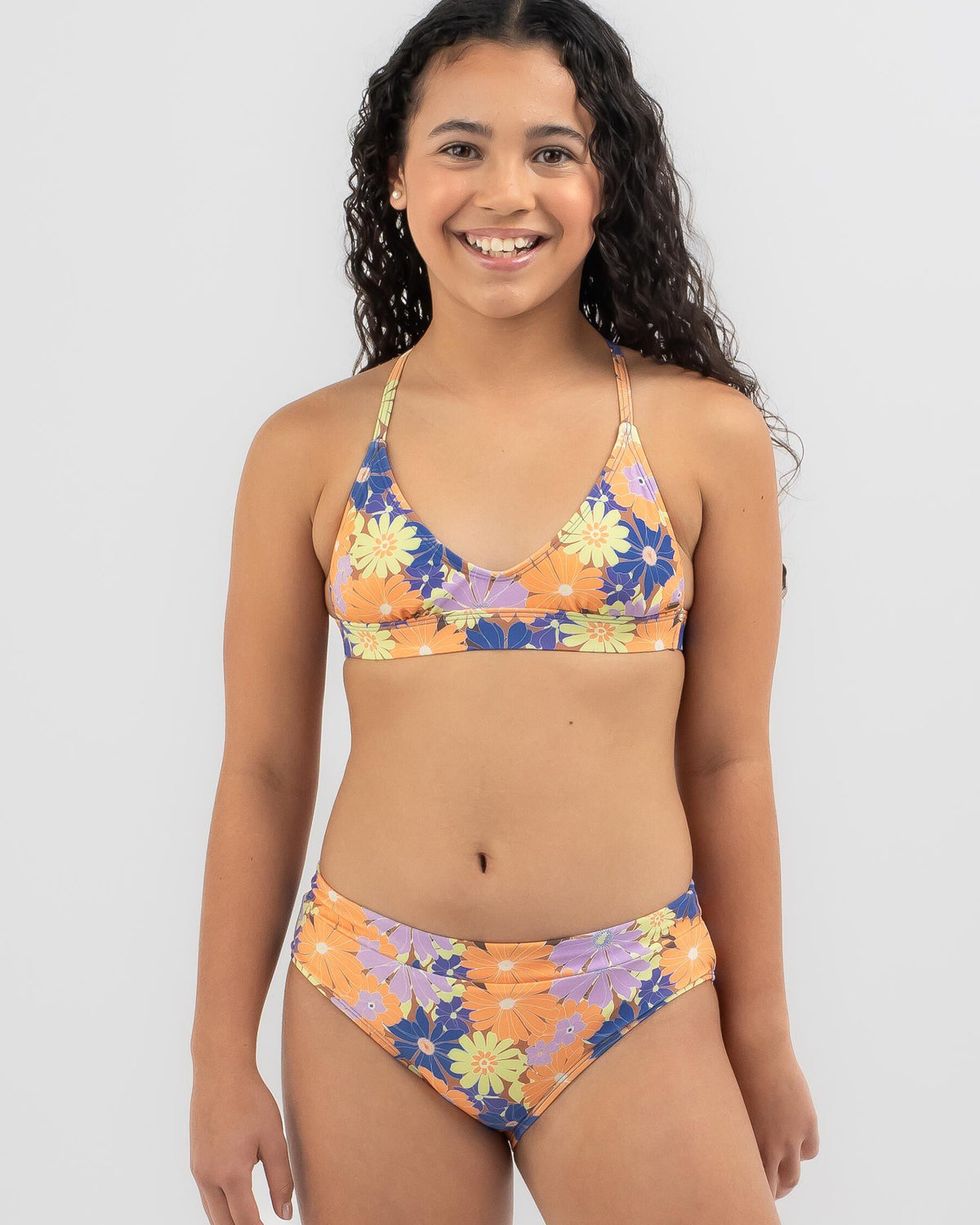 Rip Curl Surf Revival floral bralette bikini set in lilac, front view