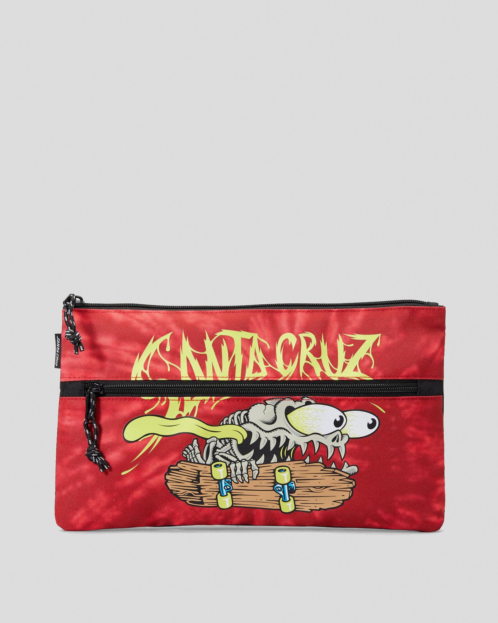 Santa Cruz Bone Slasher Pencil Case in red tie dye - front