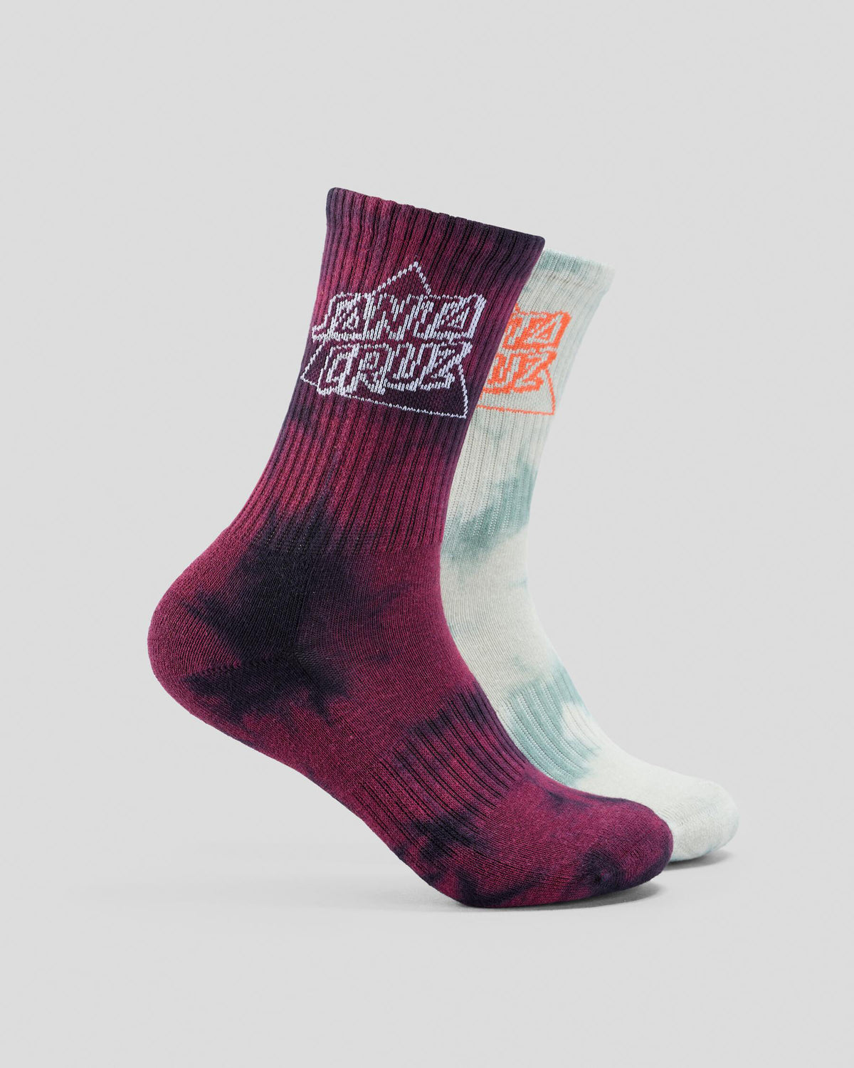 Santa Cruz Not A Dot Crew Sock 2 pack in maroon and slate tie dye