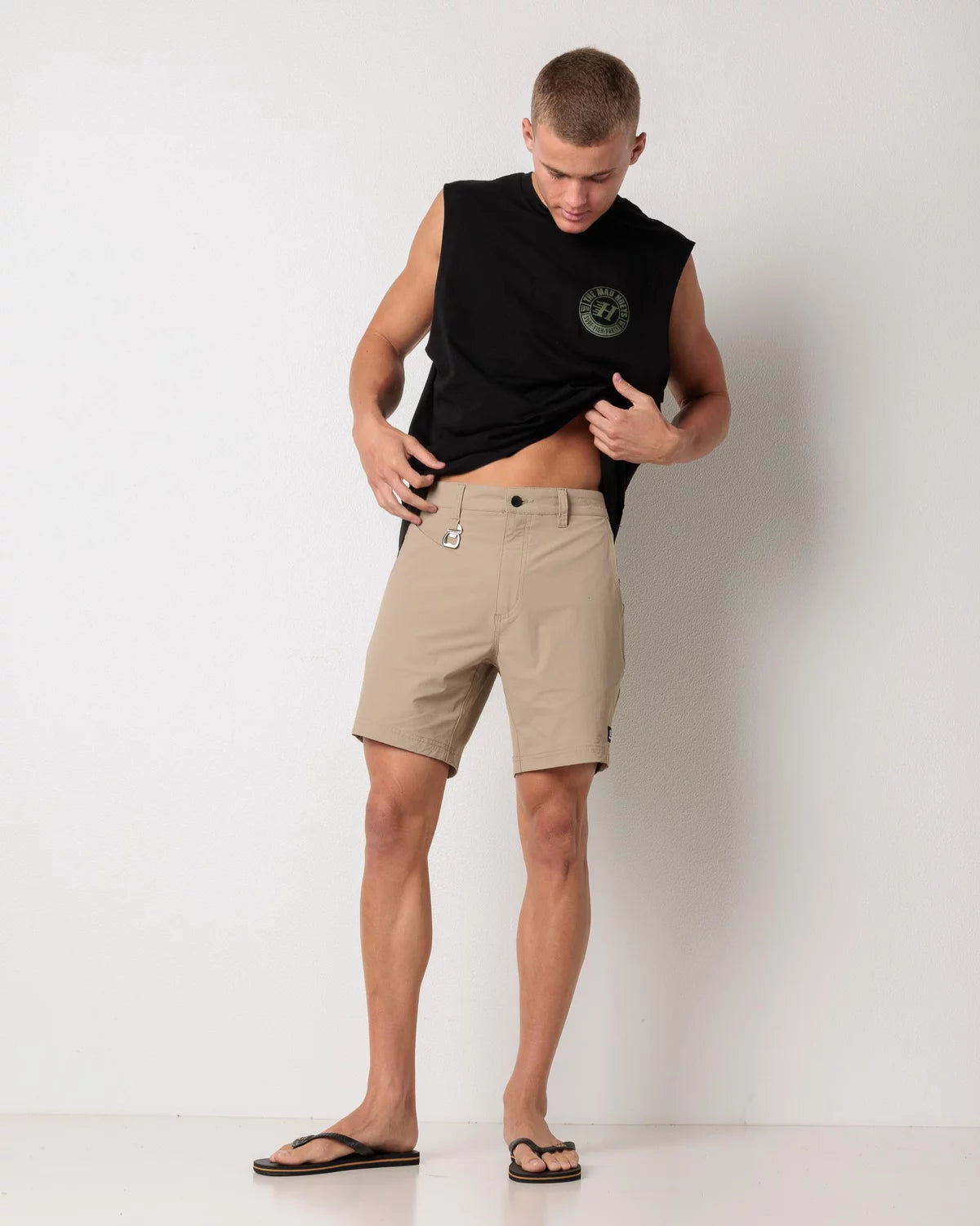 Taupe Tough Hueys utility short back view