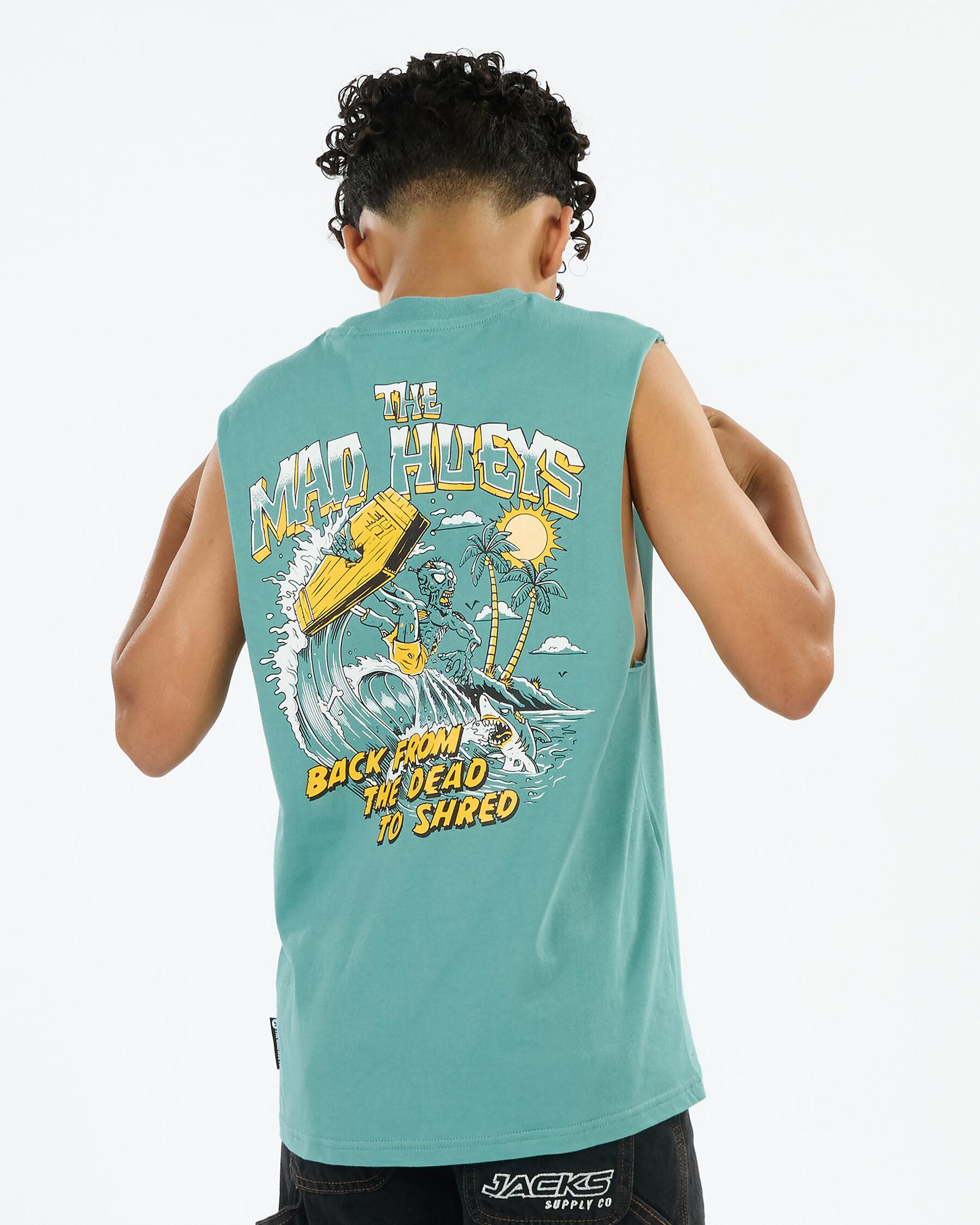 The Mad Hueys Shred Dead Youth Muscle tank in seafoam - front