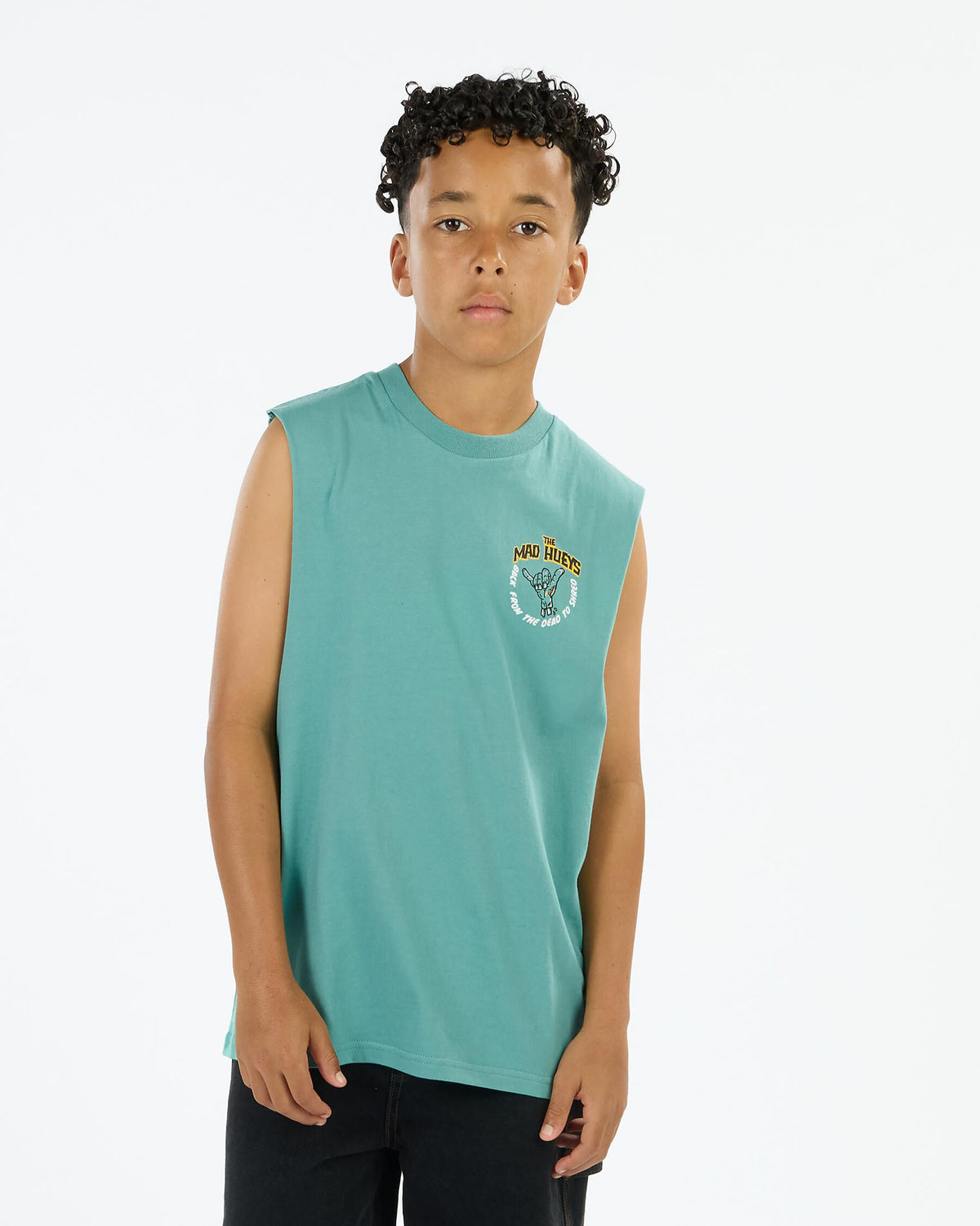 The Mad Hueys Shred Dead Youth Muscle tank in seafoam - side