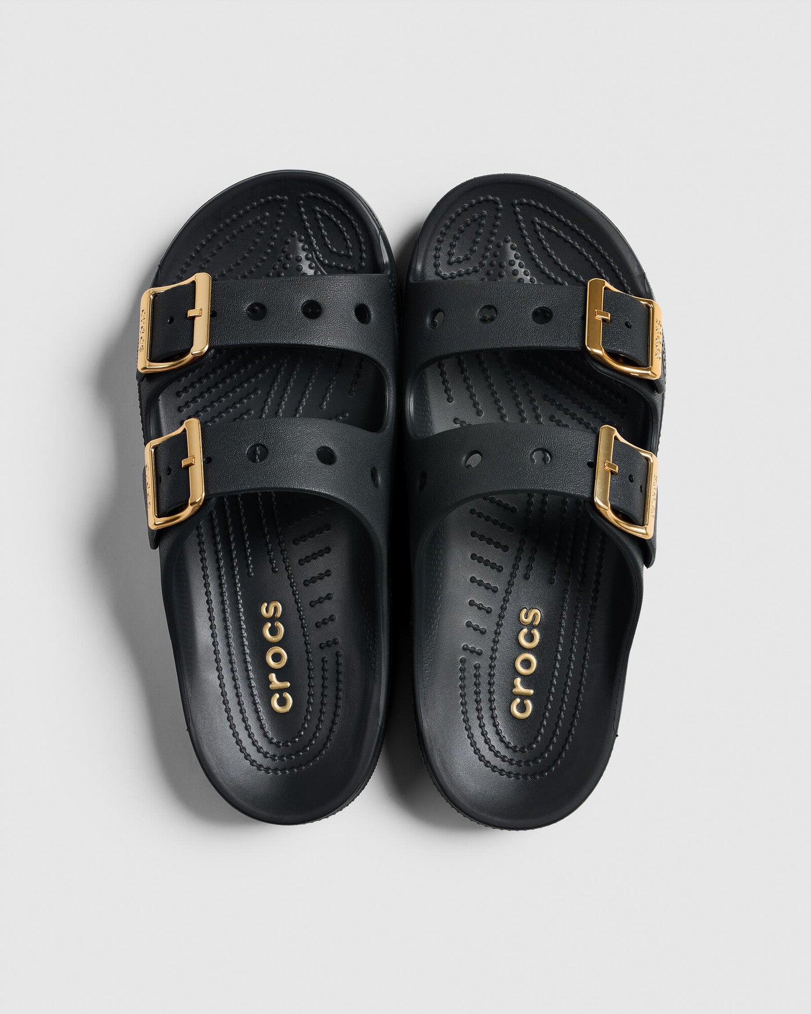 Crocs Saturday Metallic Buckle Sandal in black - back