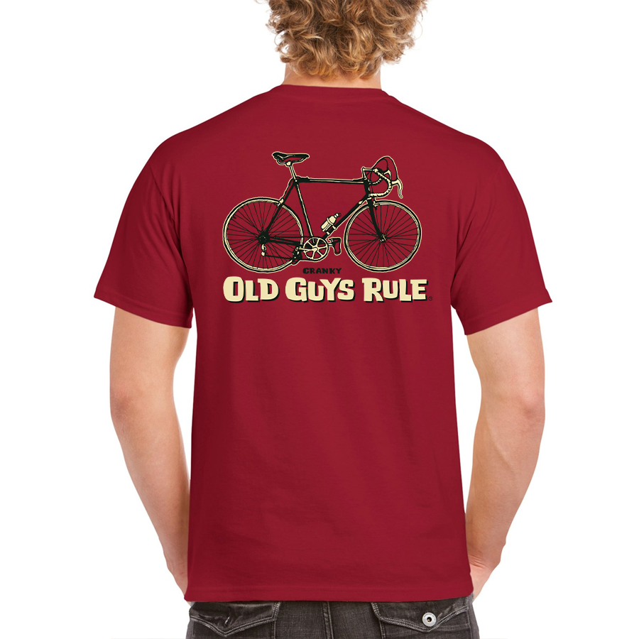 Old Guys Rule Cranky tee in cardinal red - back print