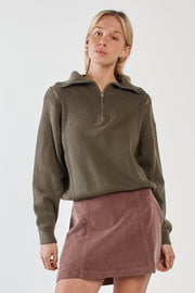 Sass Esti Pointelle Zip Up Knit Khaki