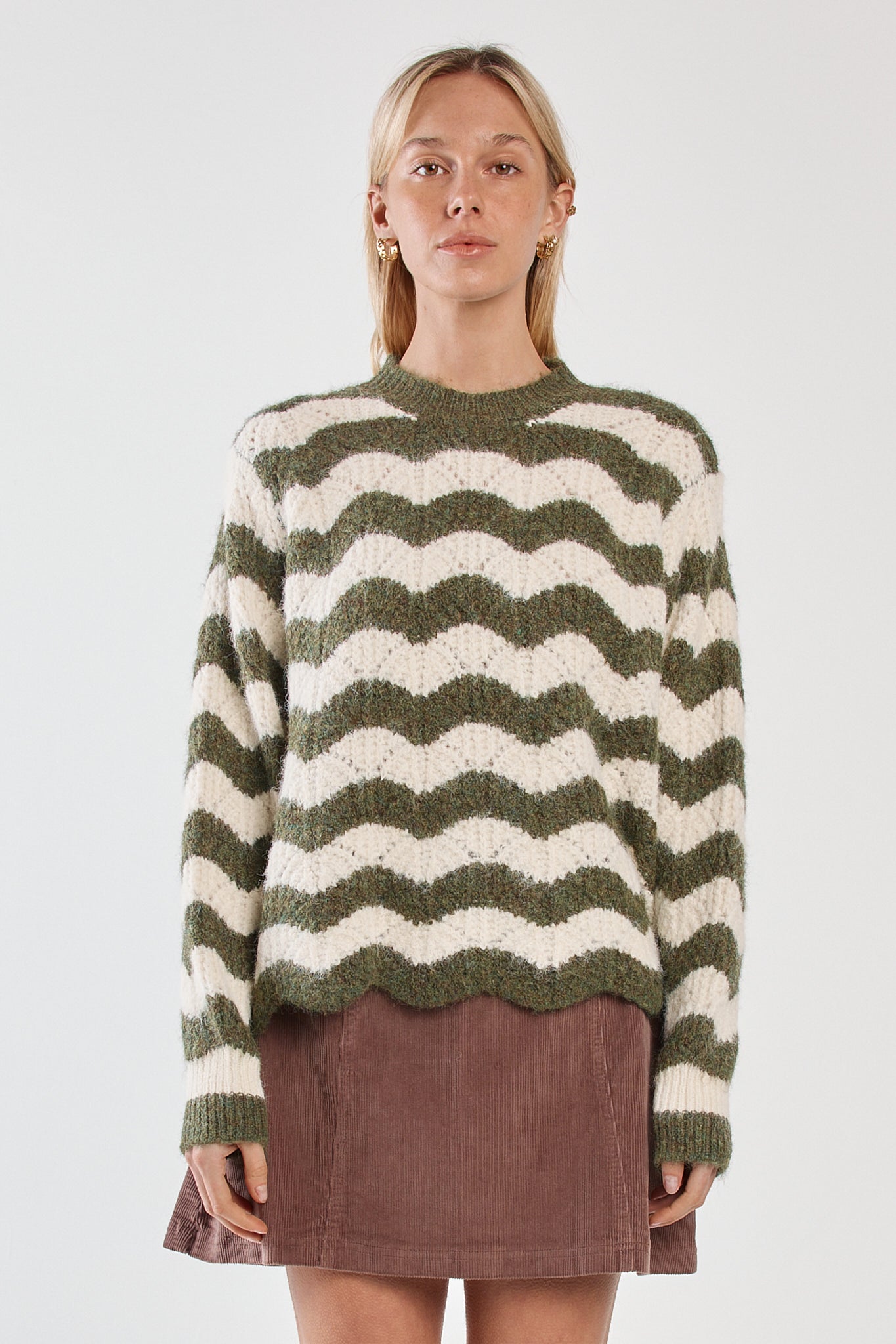 Sass Nikkita Wavy Stripe Knit Cream/Olive
