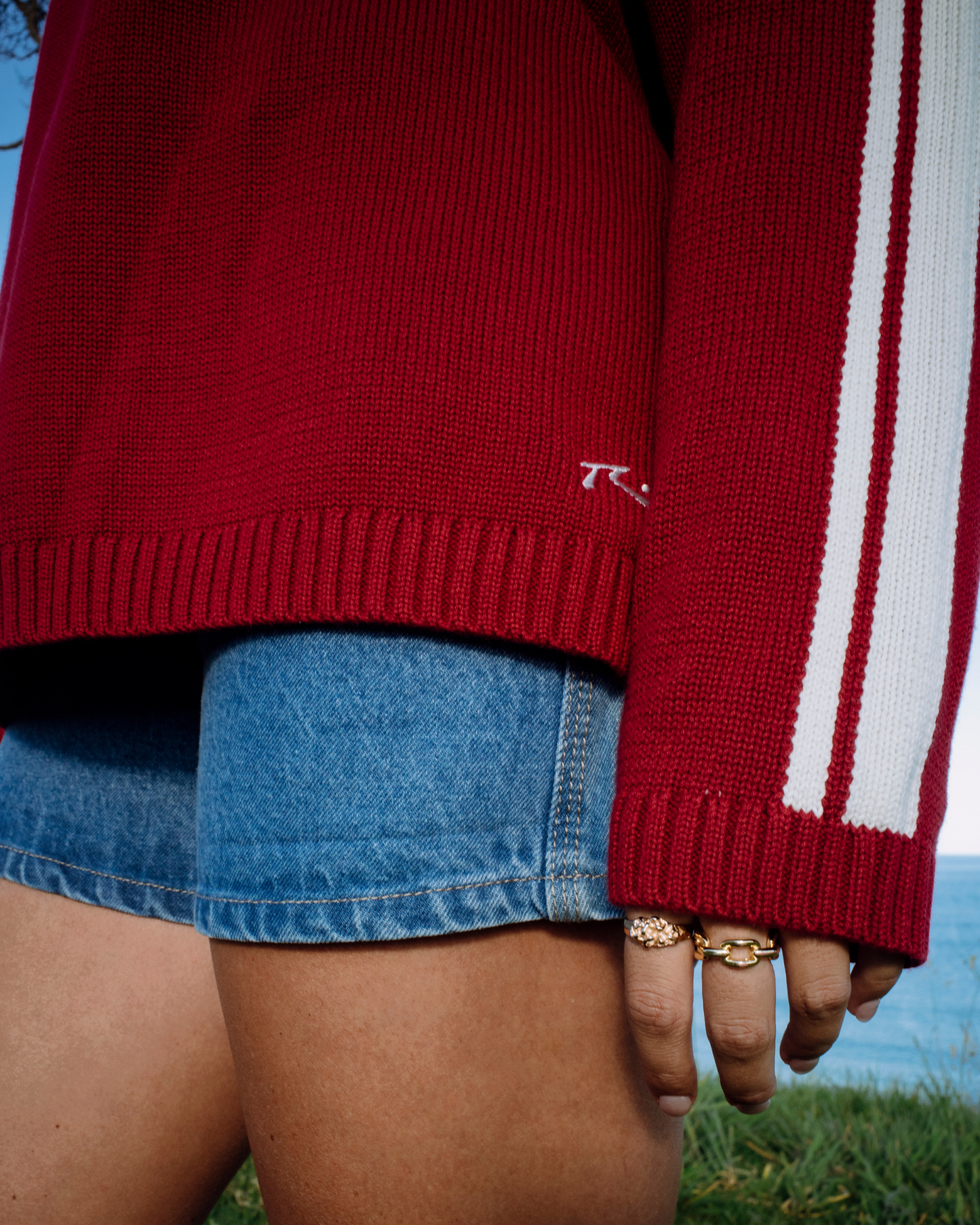 White Lines Crew Neck Knit - Rhubarb