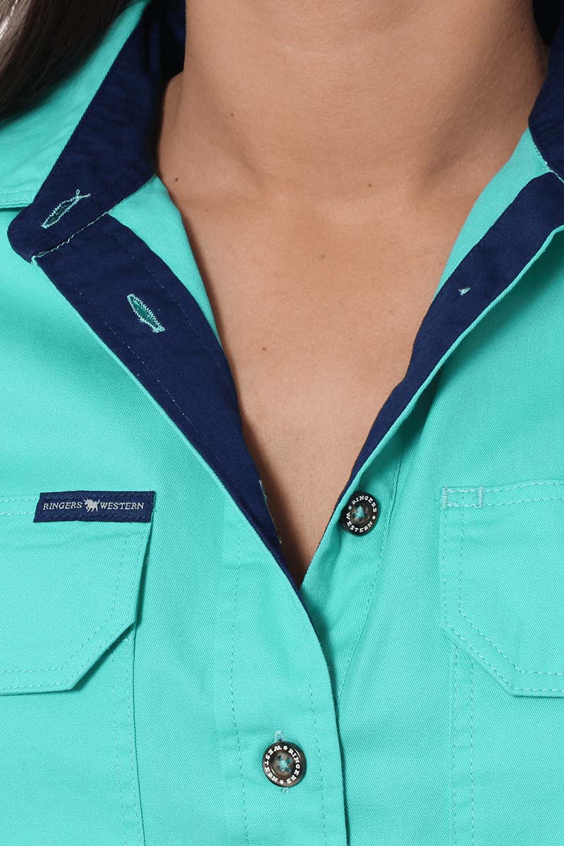 Ringers Western Jules Half Button Work Shirt in mint - detail