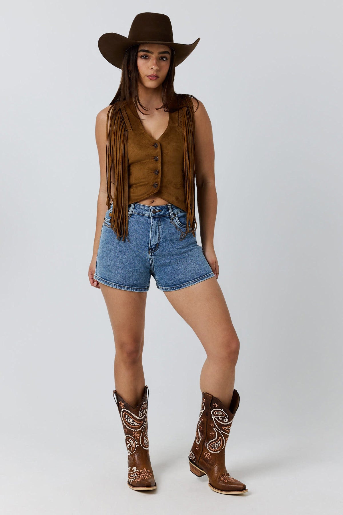Ringers Western Nashville Faux Suede Trim Short Mid Blue front