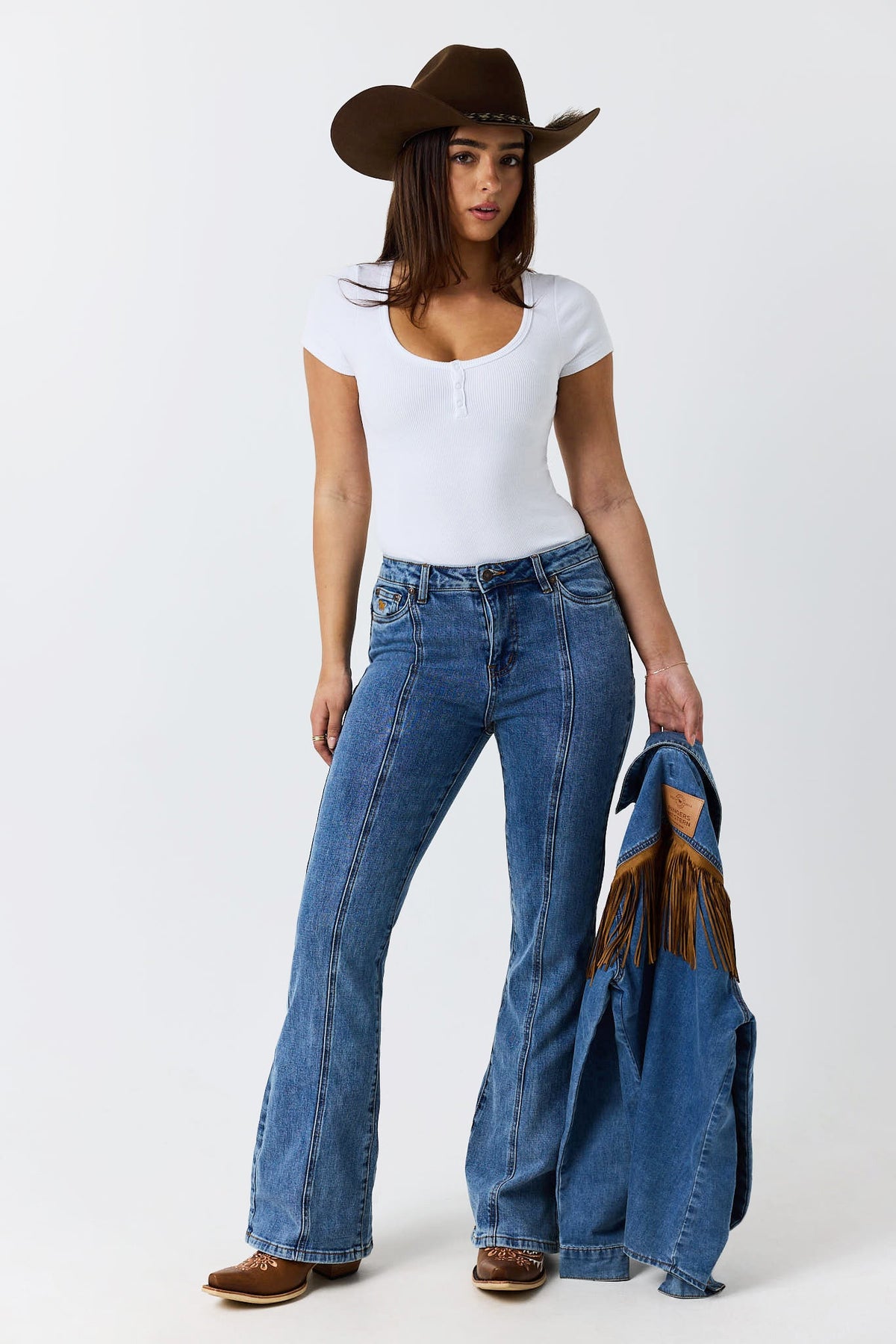 Ringers Western Penny Starstruck High Rise Bootleg Jean Mid Blue front