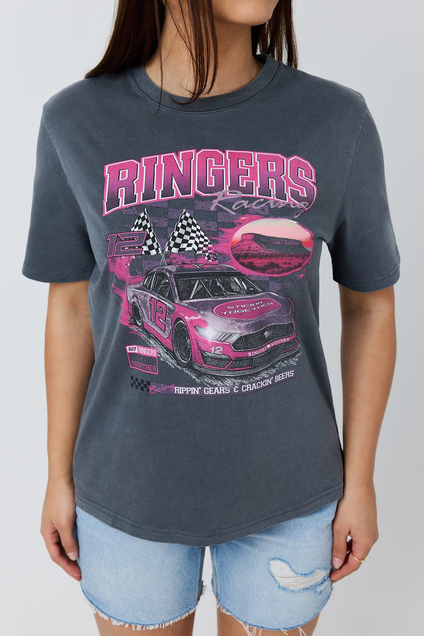 Ringers Racing Womens Tee in Washed Black - side