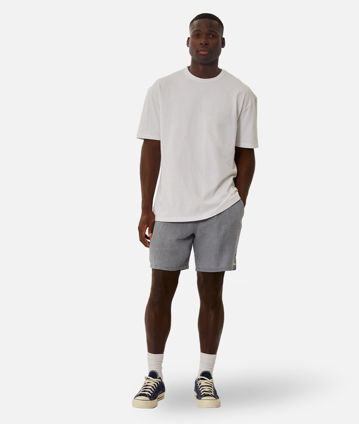 Industrie Marina Linen Short in Mid Indigo - front