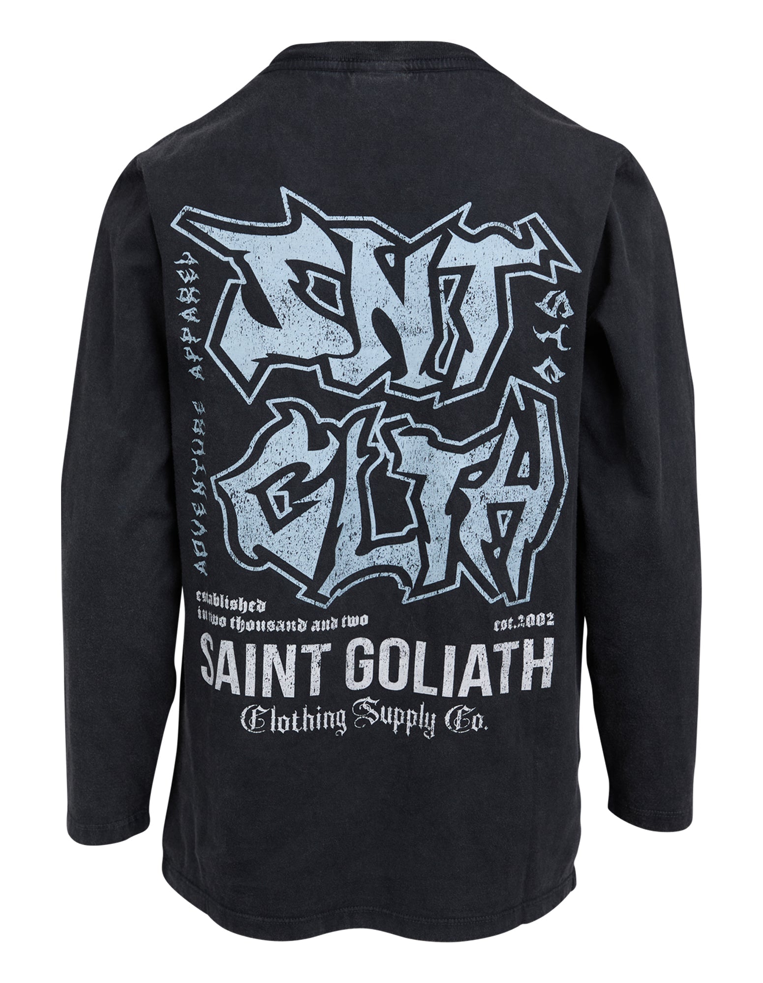 St Goliath Established Long Sleeve Tee in Washed Black - back