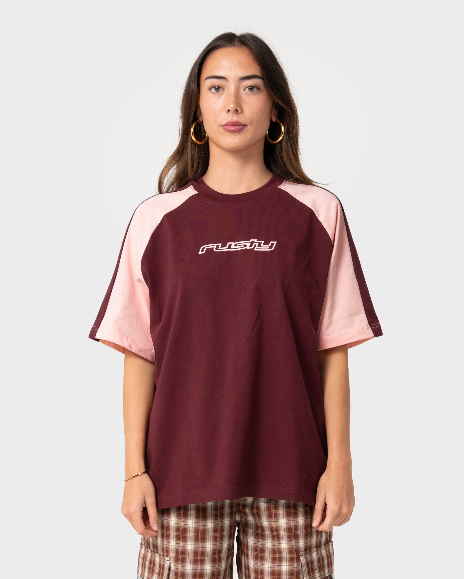 Klooney Oversize Tee - Burgundy / Pink