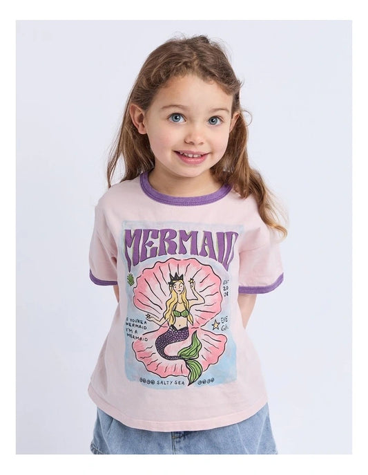 Mermaid Ringer Tee - Pale Pink