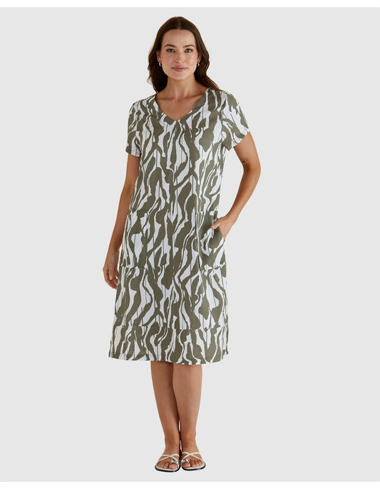Elwood Dress - Olive Geometric Print