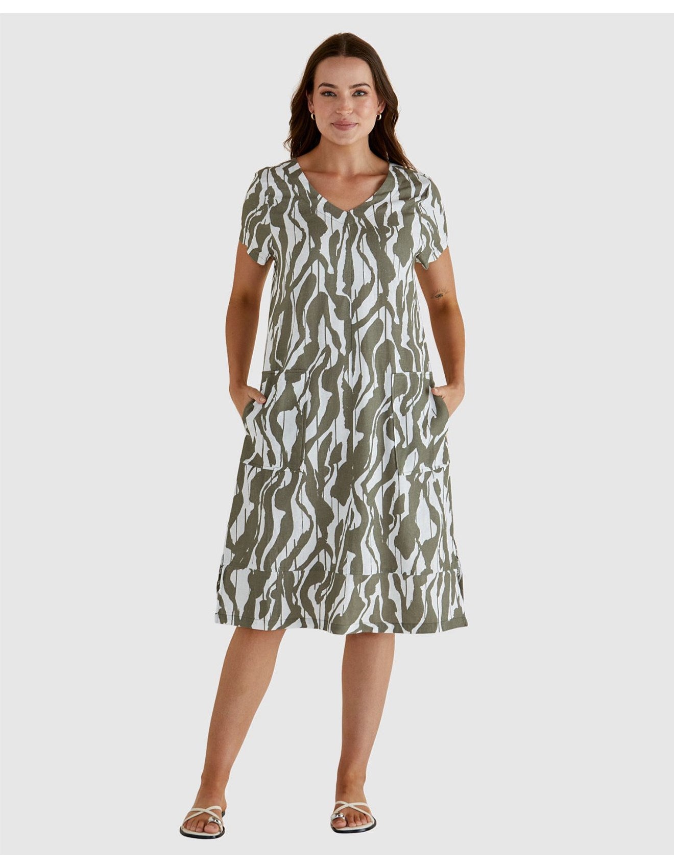 Elwood Dress - Olive Geometric Print