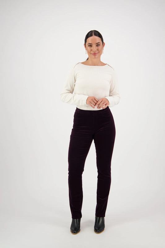 Narrow Leg Full Length Pinwale Cord Pant with Fly - Mulberry