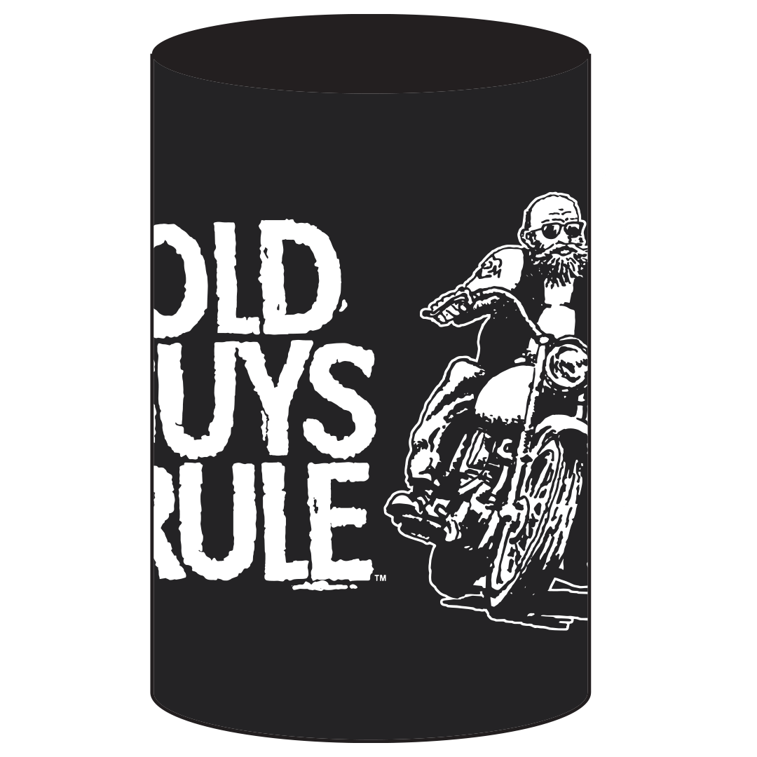 Old Guys Rule Biker Guy stubby holder in black