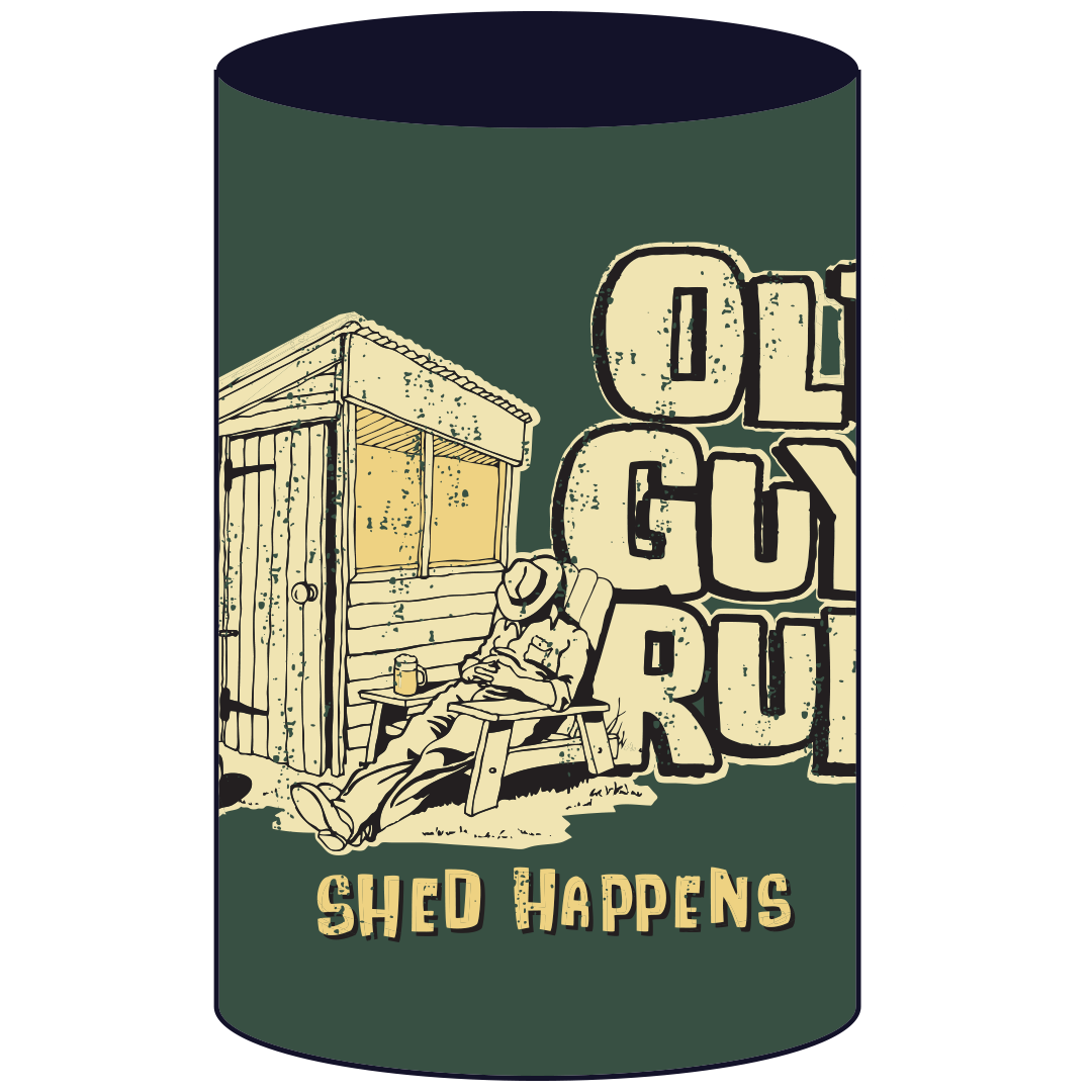 Old Guys Rule Shed Happens stubby holder