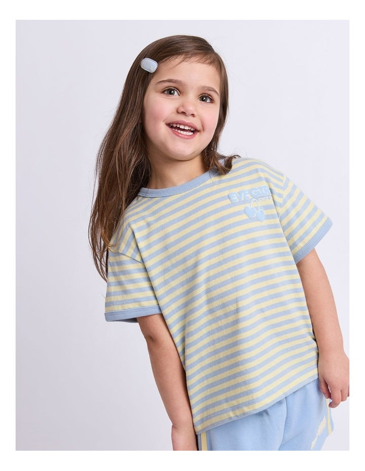 Eve Girl Lounge Club Stripe Tee Sky front