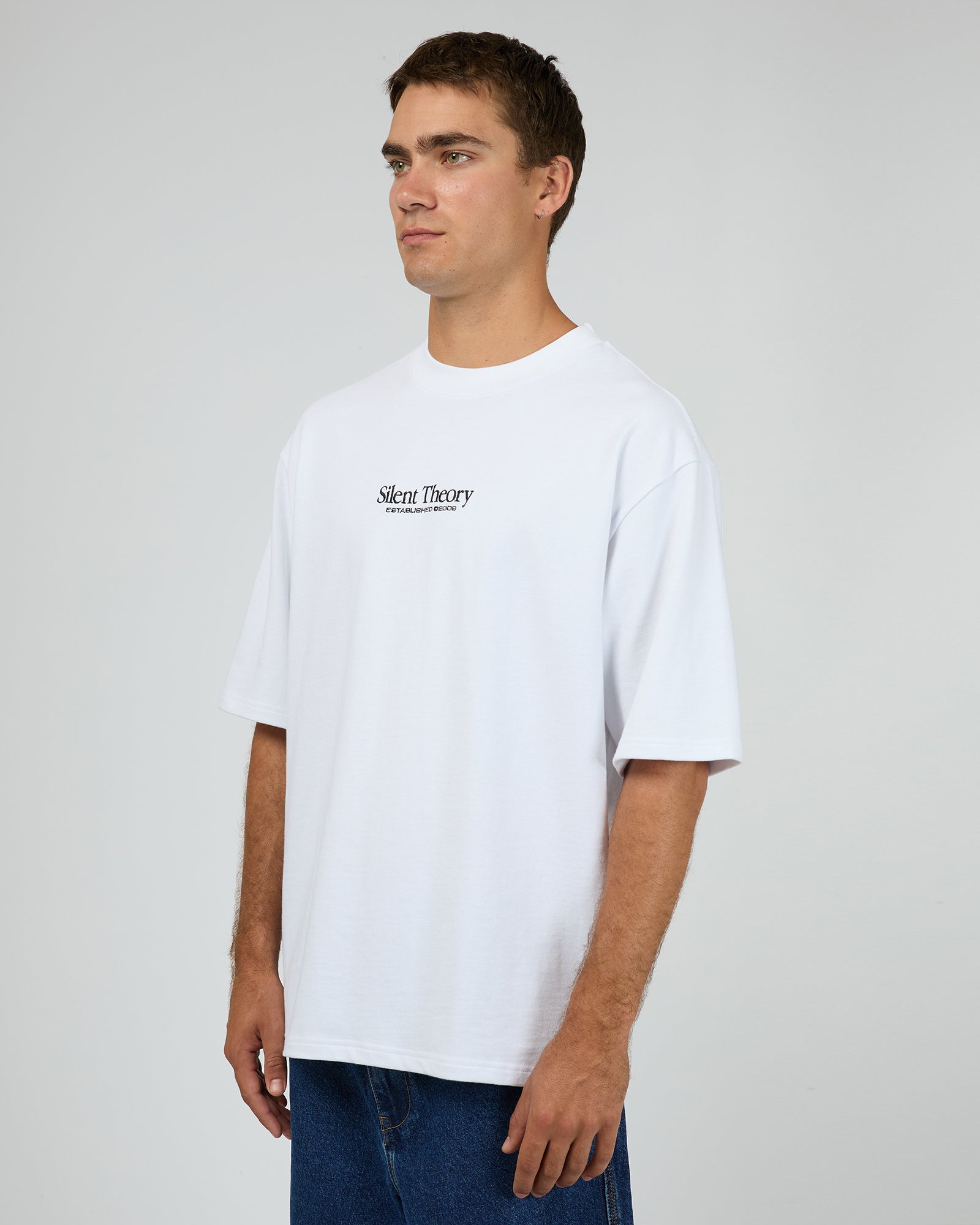 Silent Theory Classic Emb Tee White - embroidered logo detail