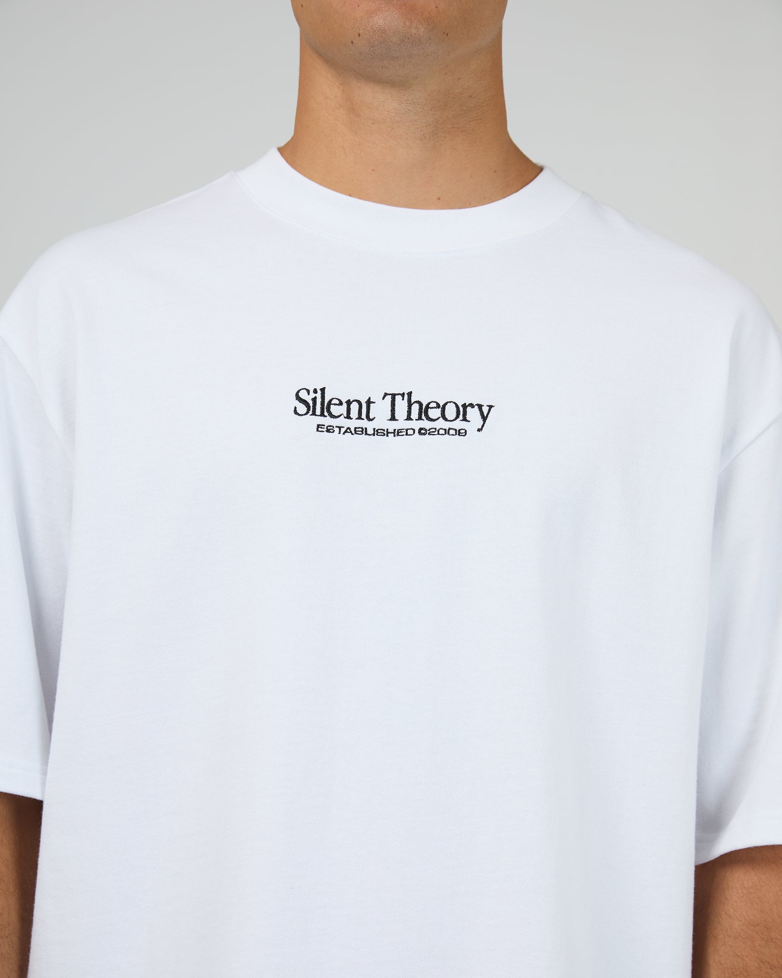 Silent Theory Classic Emb Tee White - worn on model
