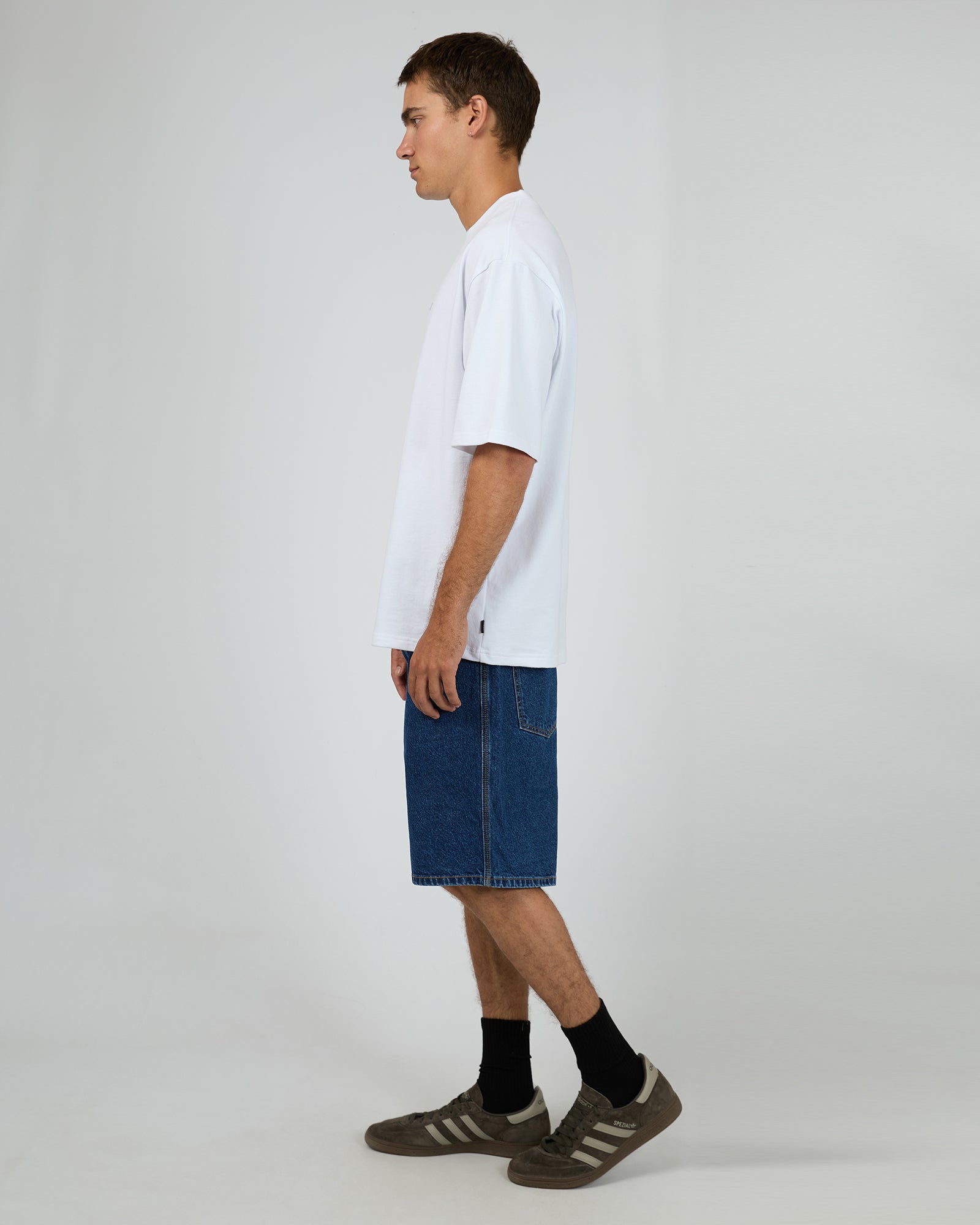 Silent Theory Classic Emb Tee White - worn on model side view