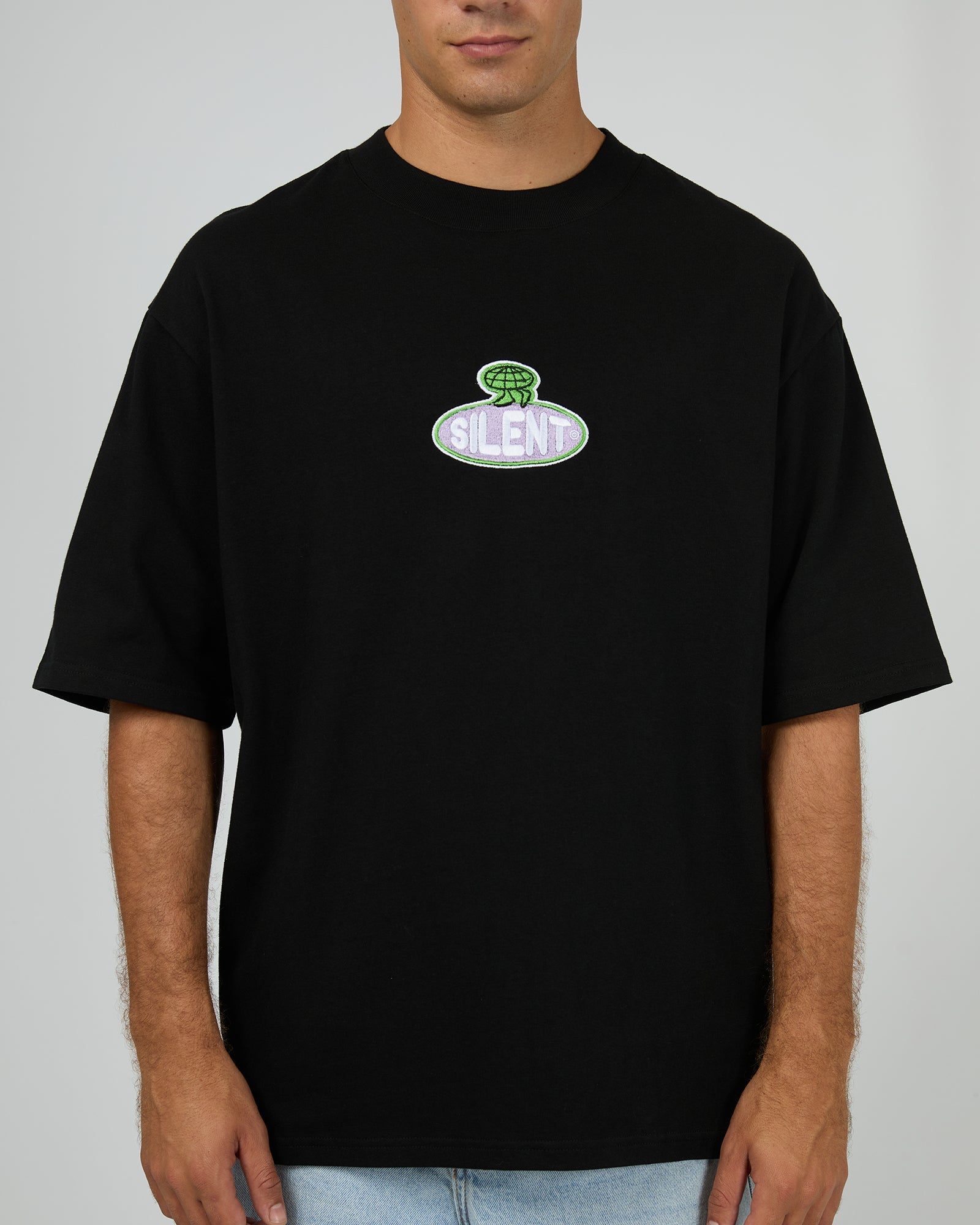Silent Theory World Box Tee Black - worn on model