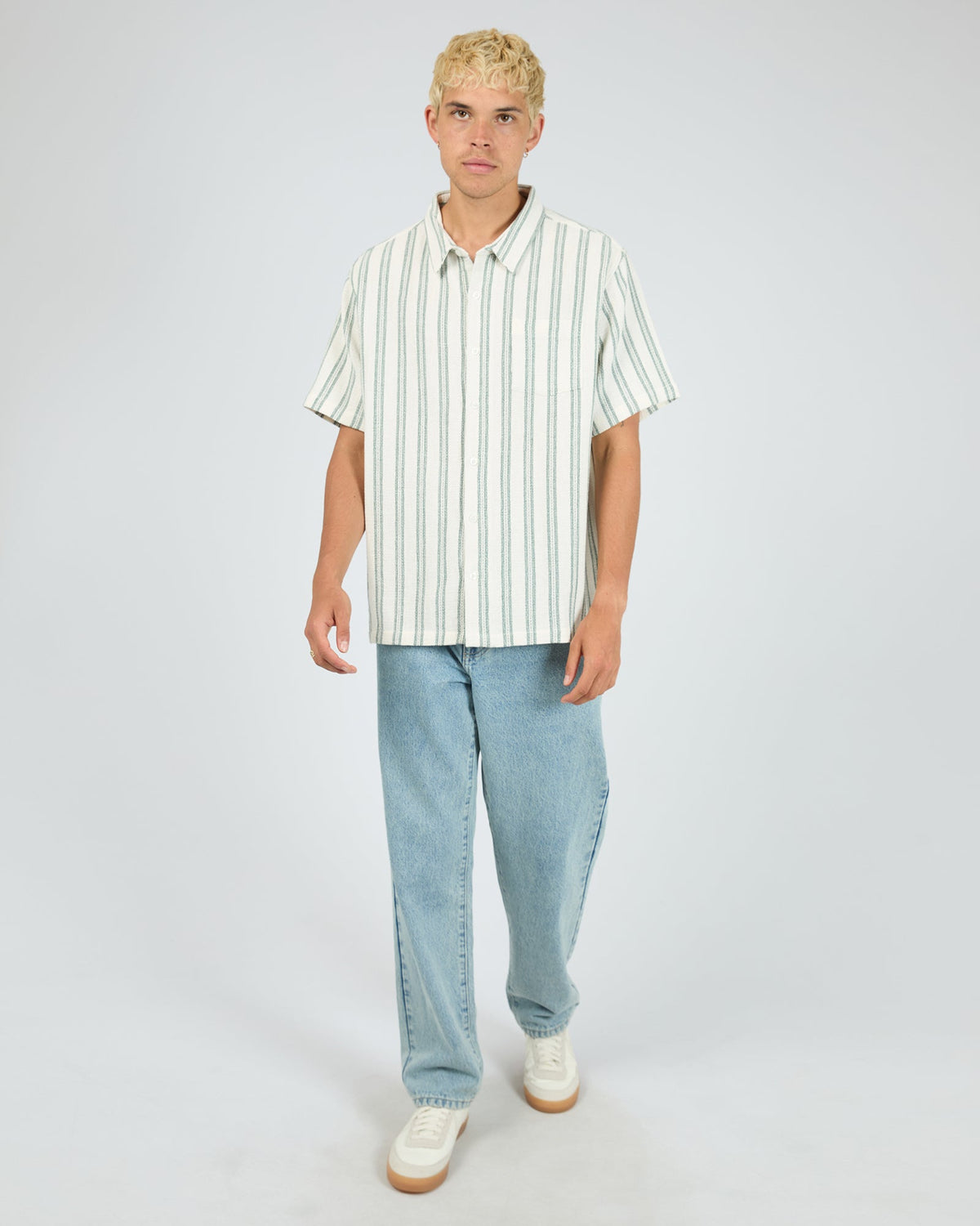 St Goliath Hampton Short Sleeve Shirt in Green - detail