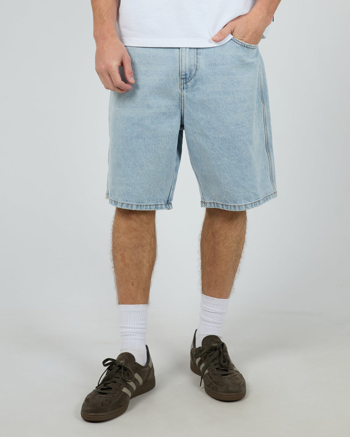 Silent Theory Jort denim short in sky blue, front view