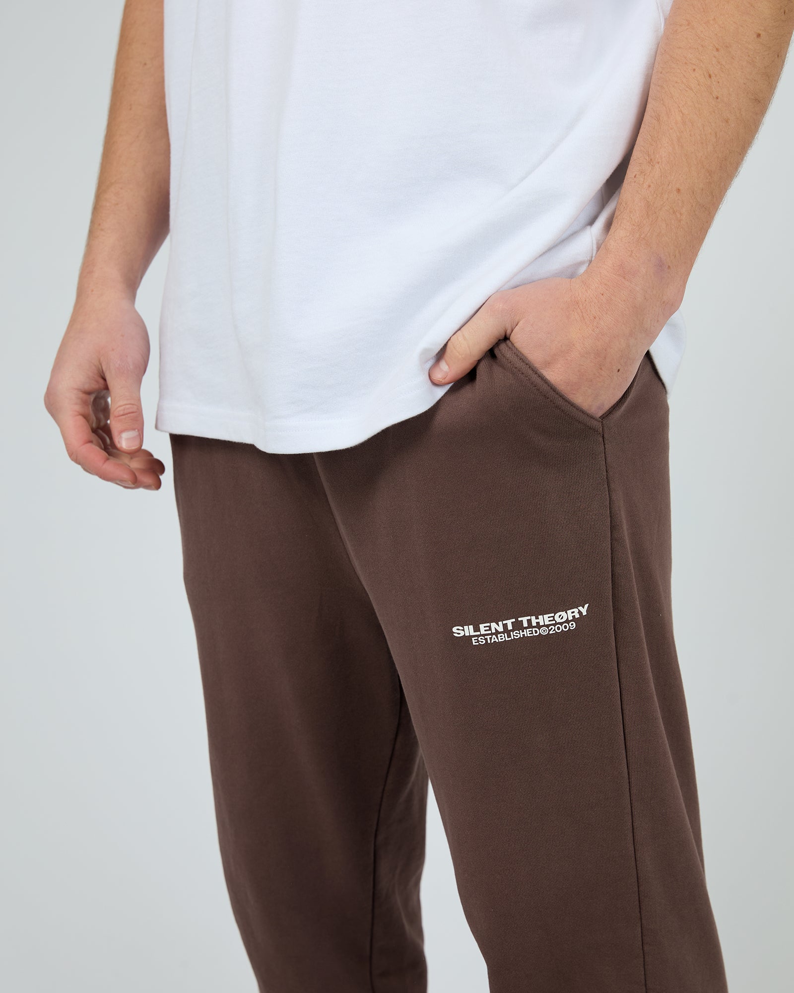 Silent Theory Essential Theory Track Pant in chocolate - detail