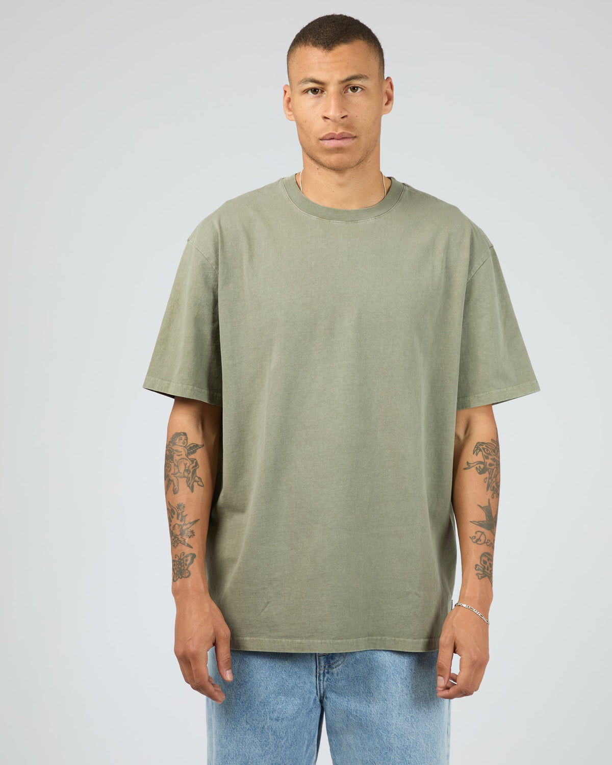 Silent Theory Essential Fit Tee in khaki, front view
