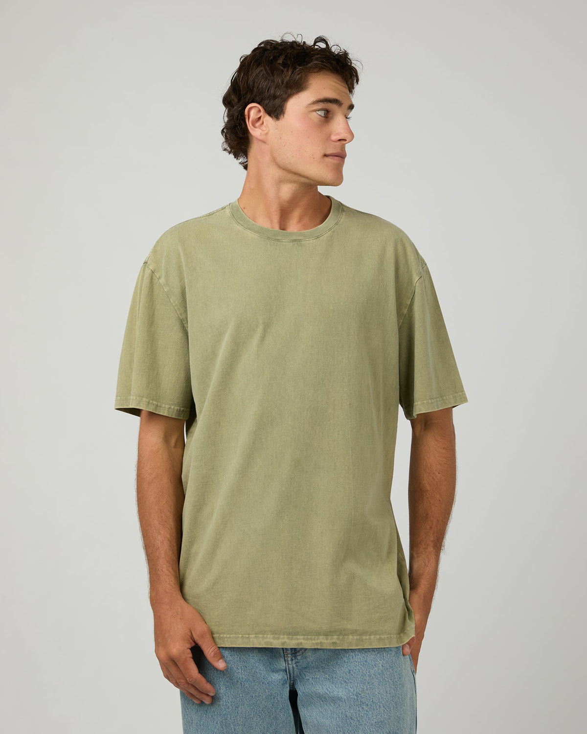 Silent Theory Acid Essential Fit Tee in khaki, front view