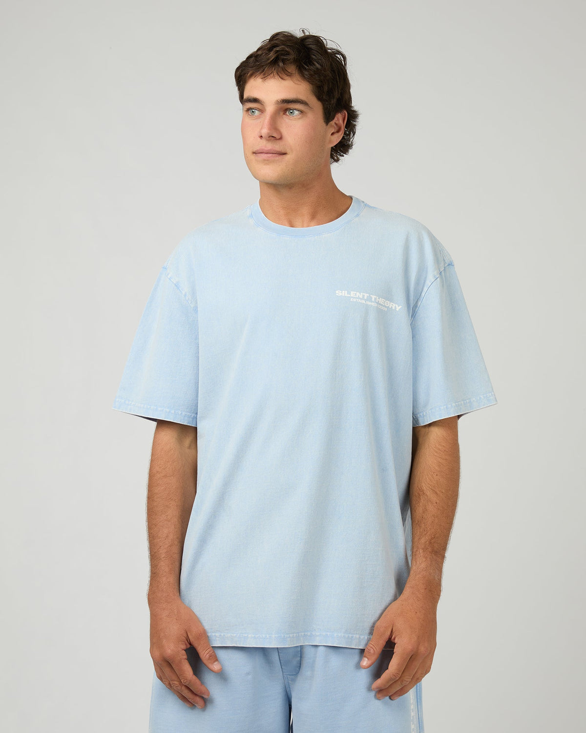 Silent Theory Acid Essential Theory Tee in light blue, front view
