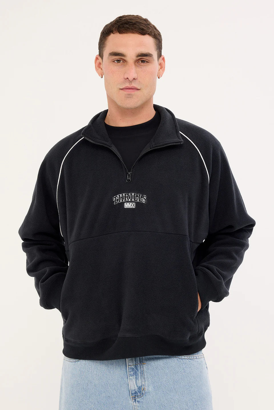 Thrill Of Victory Raglan Quarter Zip Polar Fleece - Faded Black - Catani Clothing