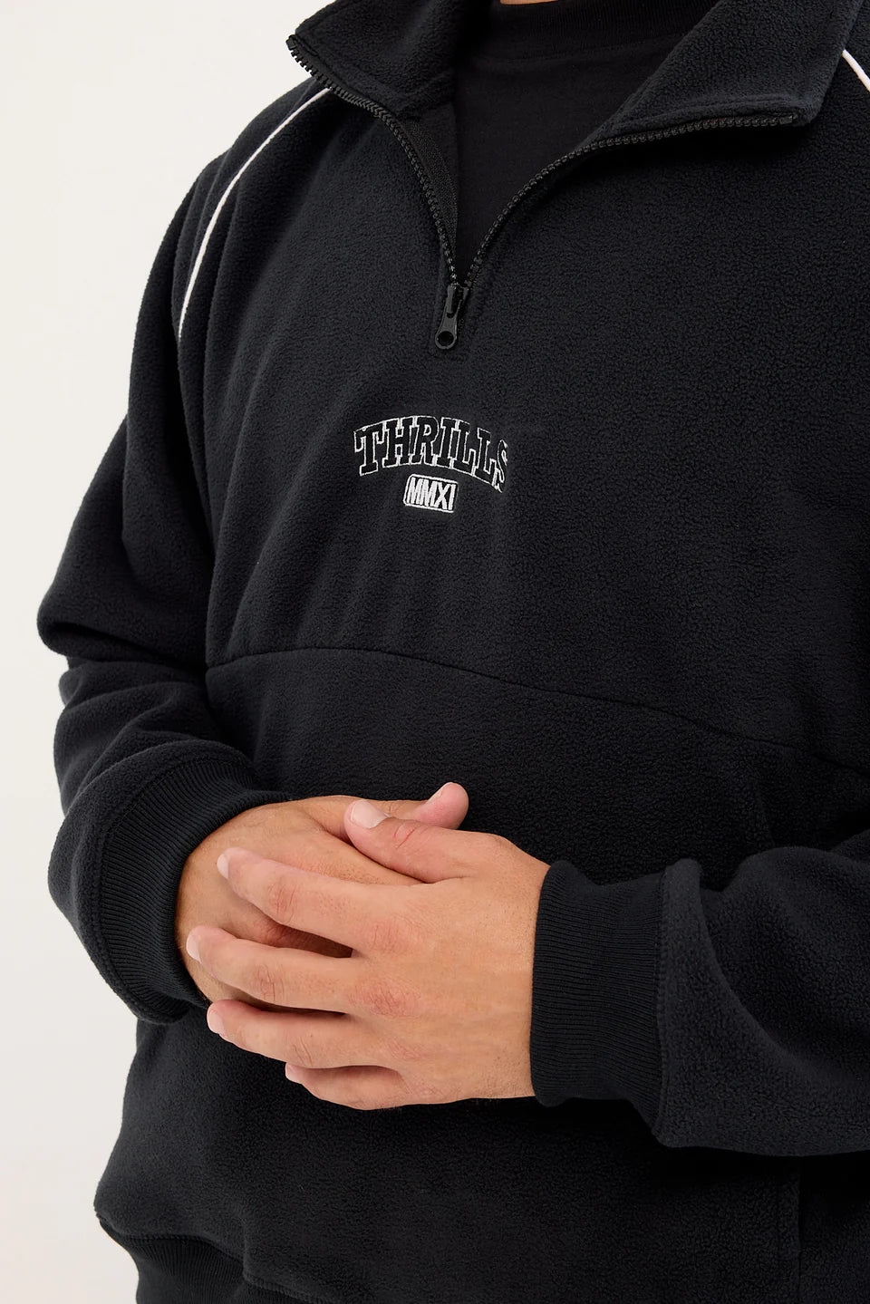 Thrill Of Victory Raglan Quarter Zip Polar Fleece - Faded Black - Catani Clothing