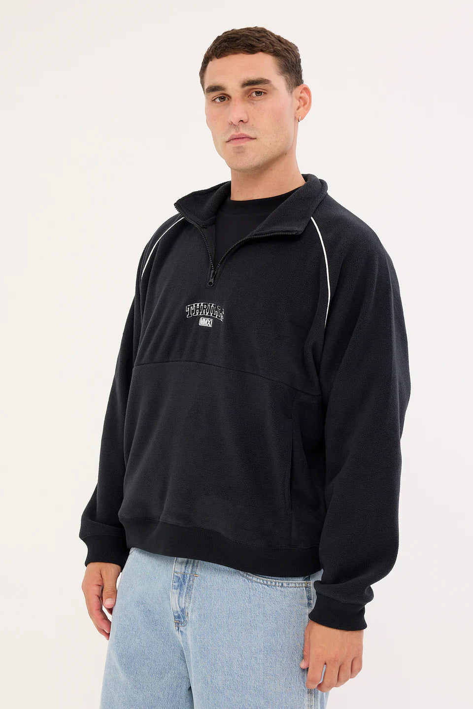 Thrill Of Victory Raglan Quarter Zip Polar Fleece - Faded Black - Catani Clothing
