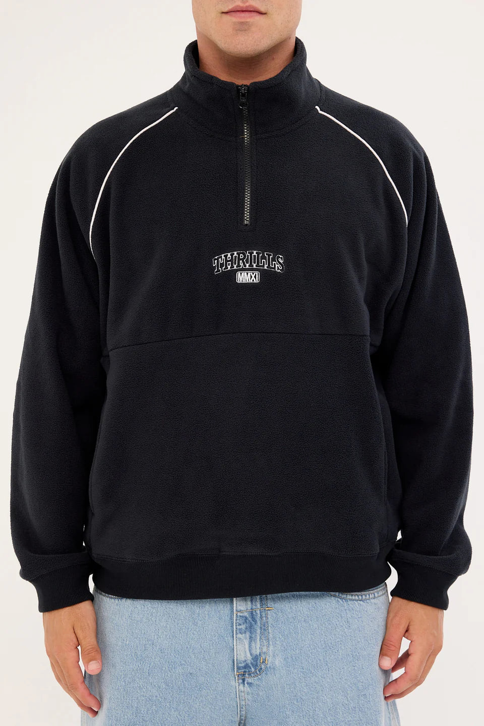 Thrill Of Victory Raglan Quarter Zip Polar Fleece - Faded Black - Catani Clothing