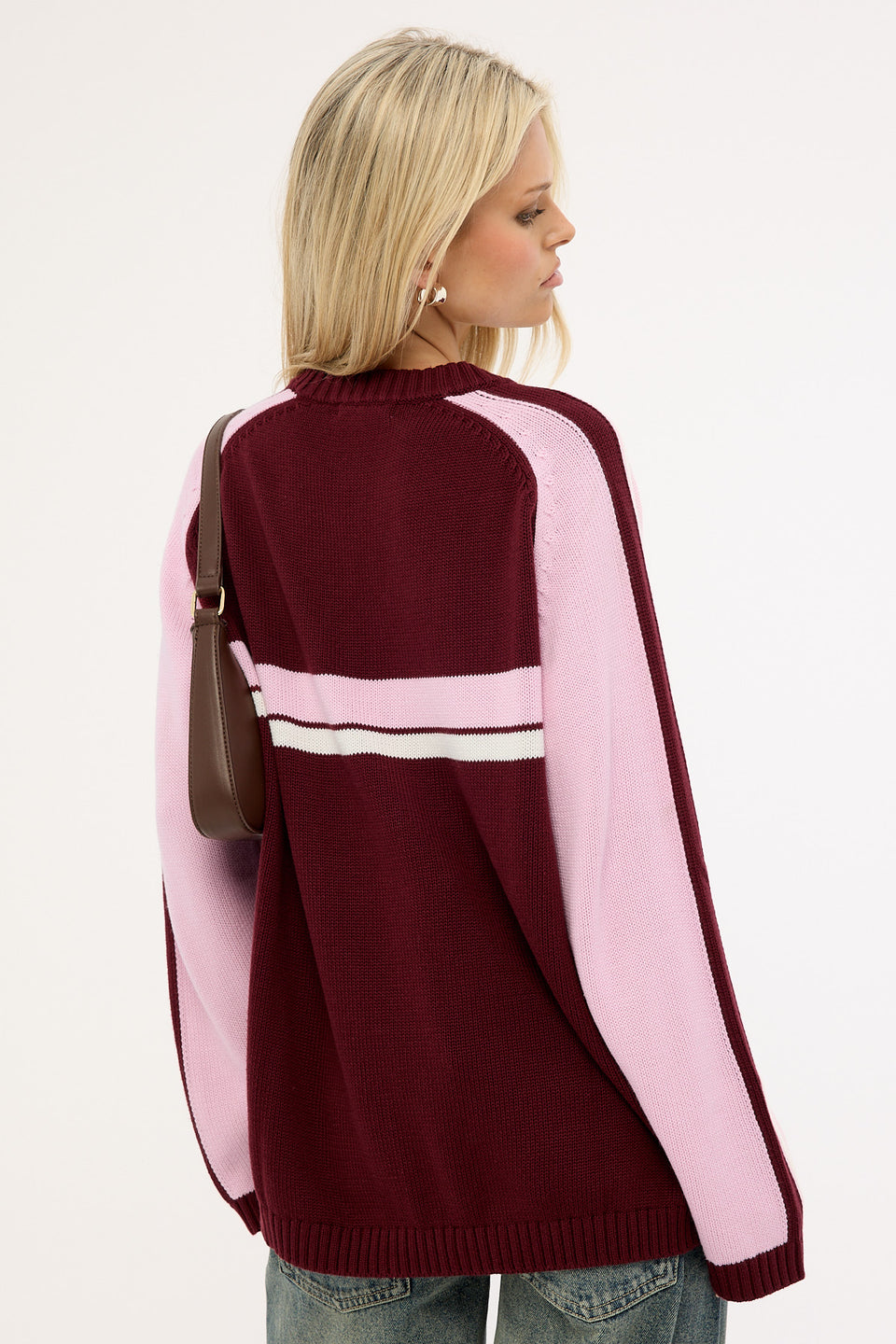 White Lines Two Long Sleeve Crew Neck Knit - Burgundy - Catani Clothing