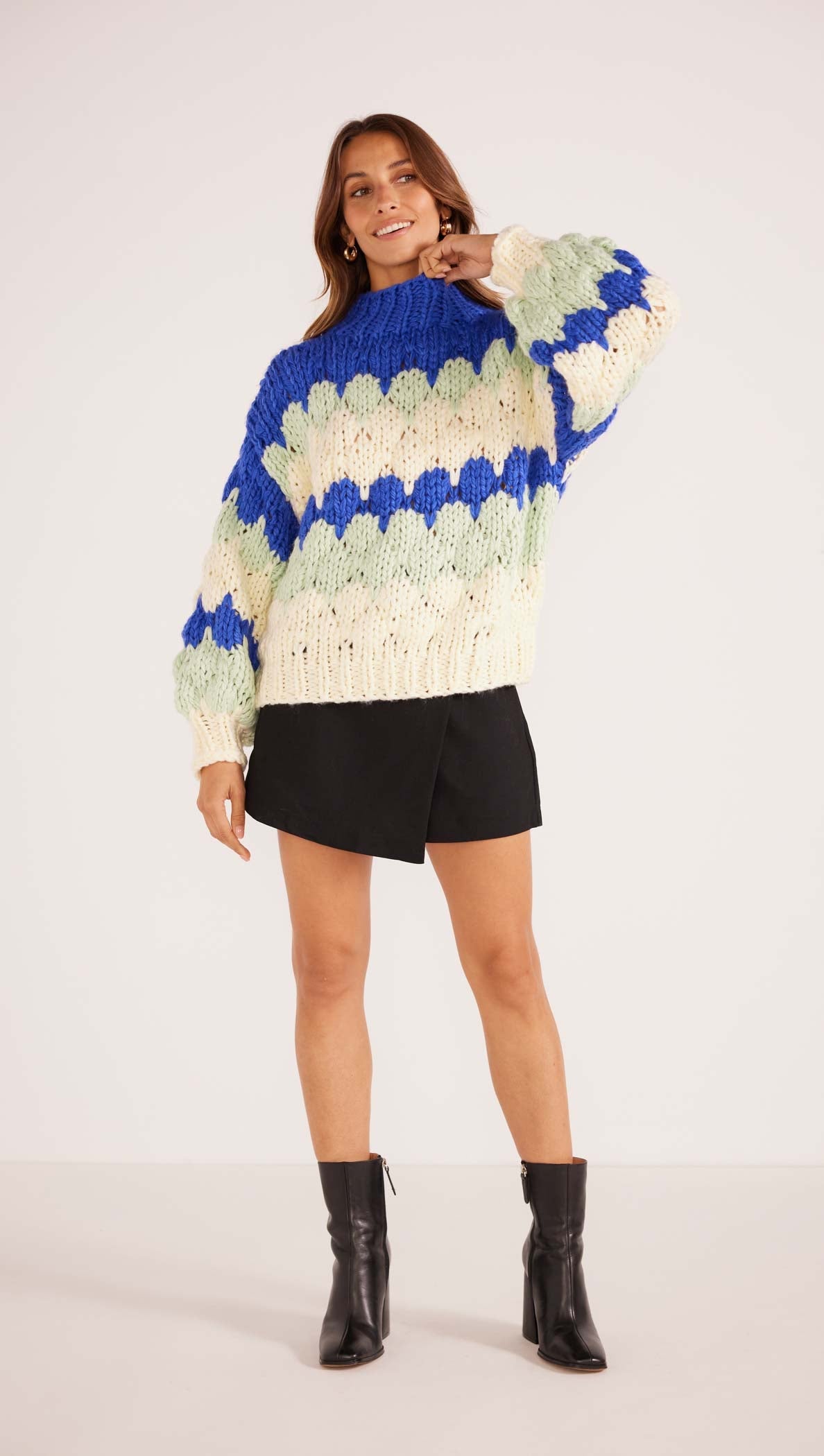 Margot Bobble Knit - Blue Stripe