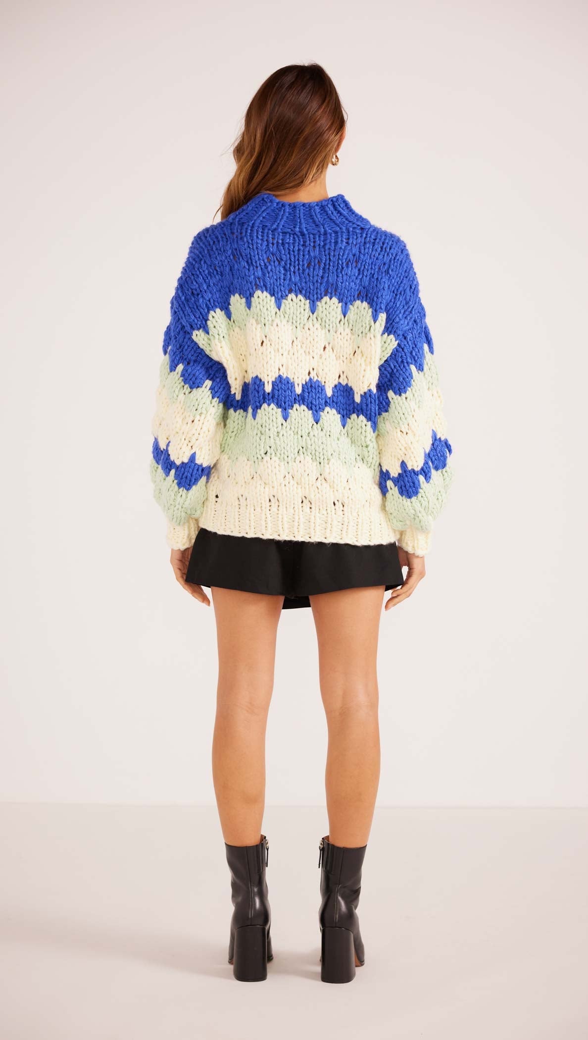 Margot Bobble Knit - Blue Stripe