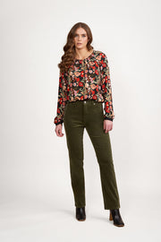 Straight Leg Full Length Pinwale Cord Pant with Fly - Deep Sage - Catani Clothing